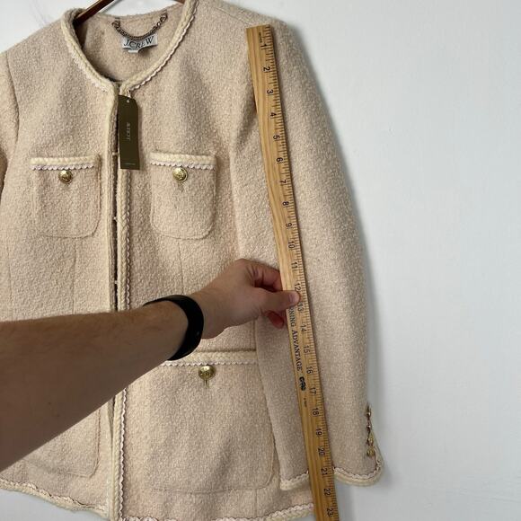 NWT J Crew Women's Size 4 Ivory Long Lady jacket Wool Blend Tweed Boucle BM556 - Picture 9 of 16